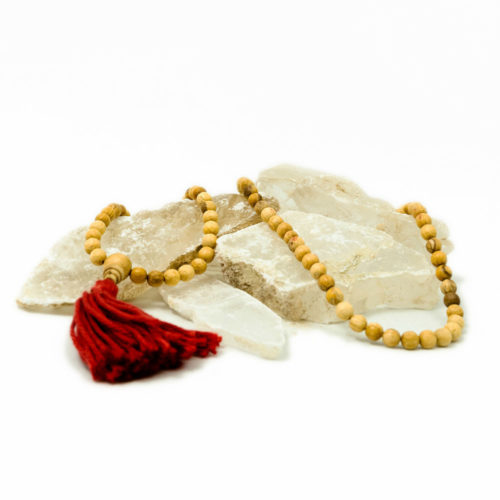 palo santo mala with red tassel from third eye wood
